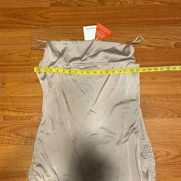 Unique21 Slip Dress Women UK 12 US 8 Gathered Side Satin Cowl Neck Zip Taupe NEW - Picture 10 of 11
